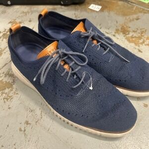 Cole Haan Mens 11M Navy Blue Knit Wingtip Sneakers Grand OS